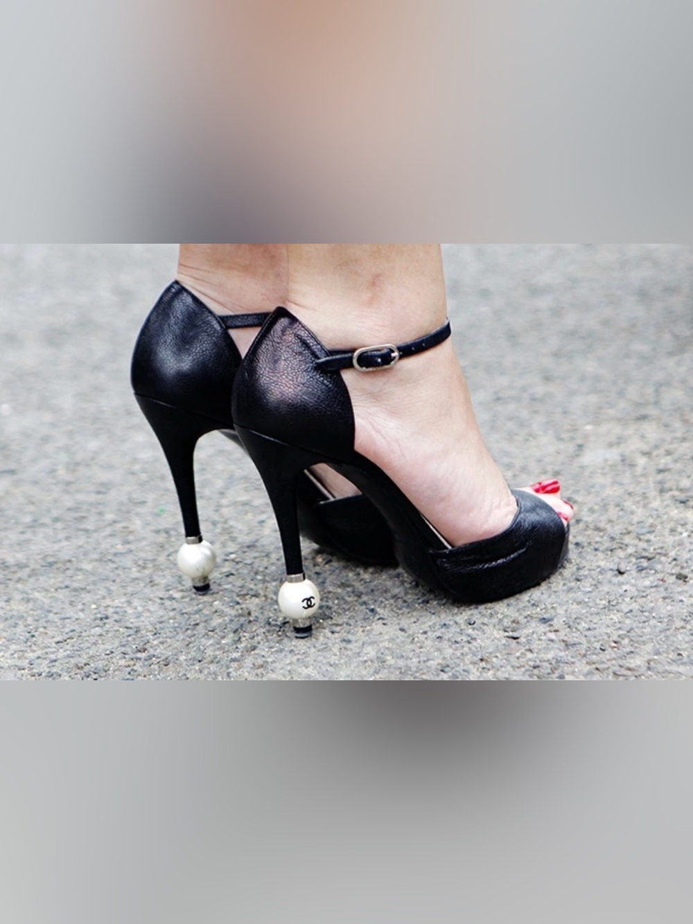 CHANEL Black Ankle-Strap Pumps with Pearl-Embellished Heels , US8,Rare!